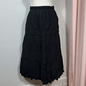 Jason Wu Black Eyelet Midi Skirt Cotton Tiered Boho Small Romantic Minimalist